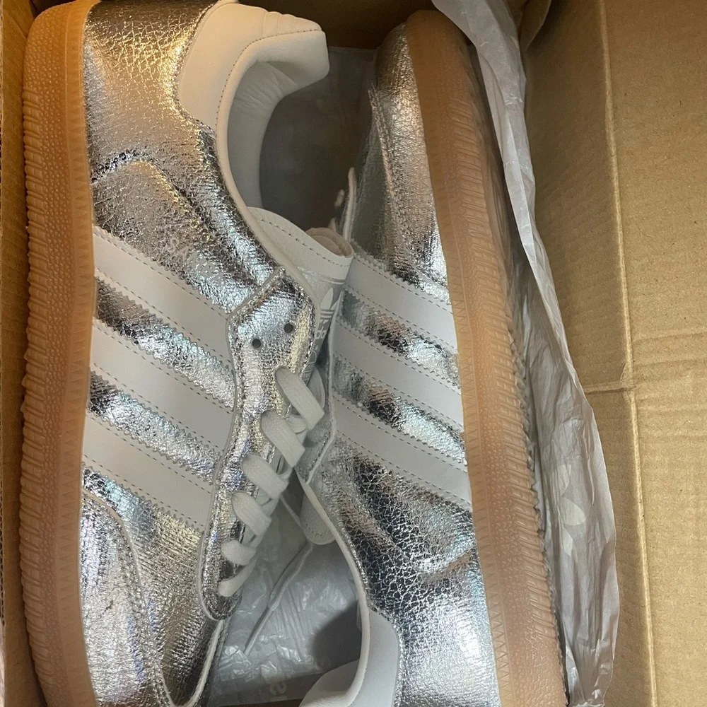 adidas Metallic Silver Sneakers with Gum Sole - Picture 1 of 3